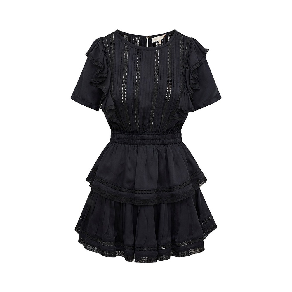 LoveShackFancy Mini Dress‎ Womens Medium Black Natasha Heritage Eyelet Ruffle - Picture 4 of 9